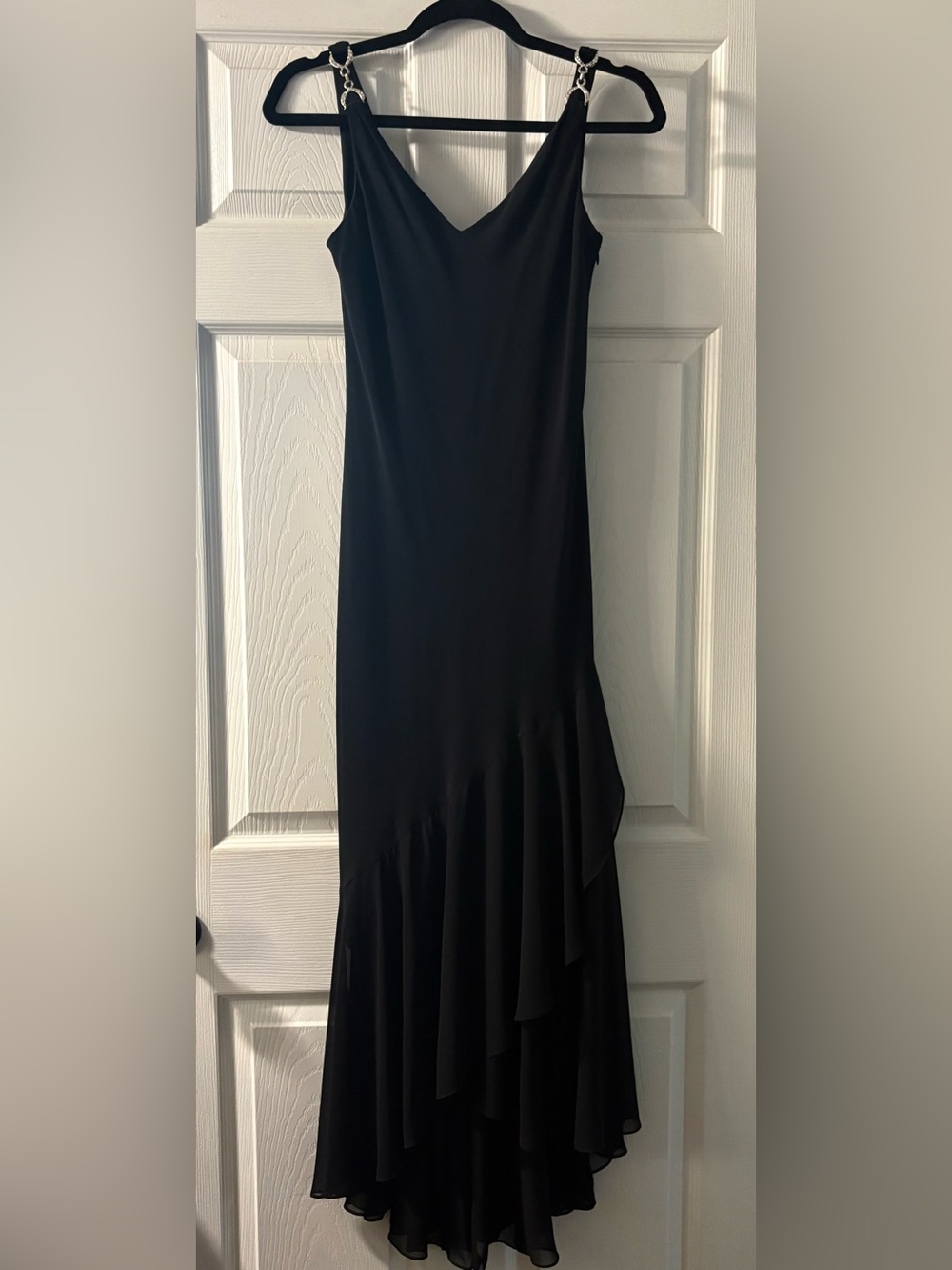 David's Bridal Black Maxi Dress with Chain-Link Straps